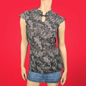 Y2K Black Silver Glitter Top Frog Closure Paisley Size XS Fairy Goth Grunge